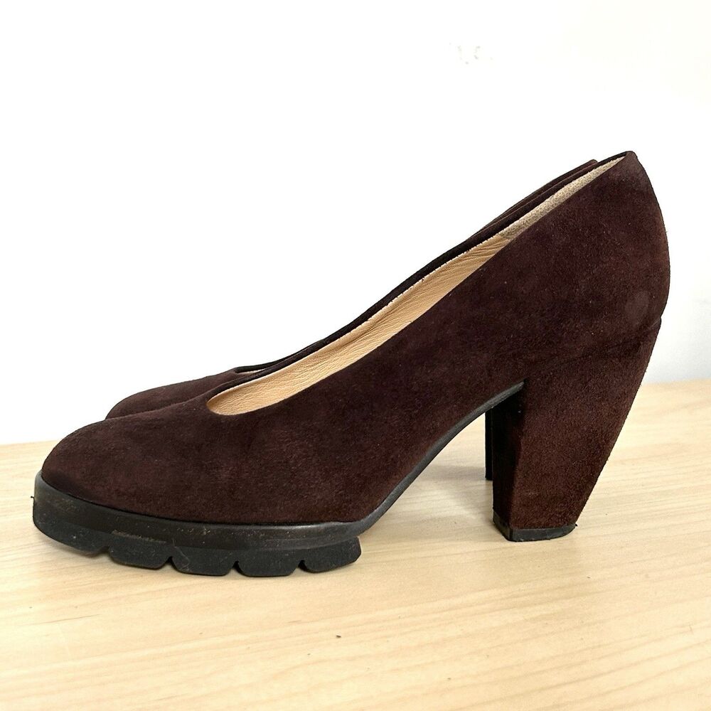 Walter Steiger Suede Platform Pumps Brown Lug Sole Block Heel 36.5 Italy